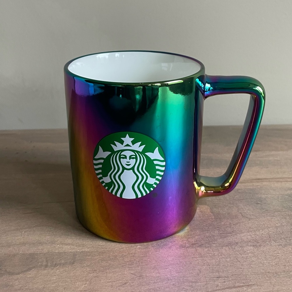 Starbucks Coffee 2022 Metallic Rainbow Oil Slick Iridescent All Over Mug, 11oz